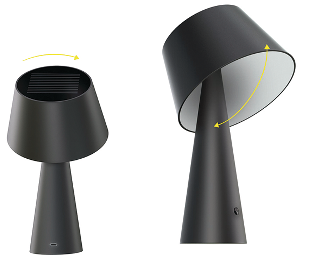 Lampe table solaire noir mat